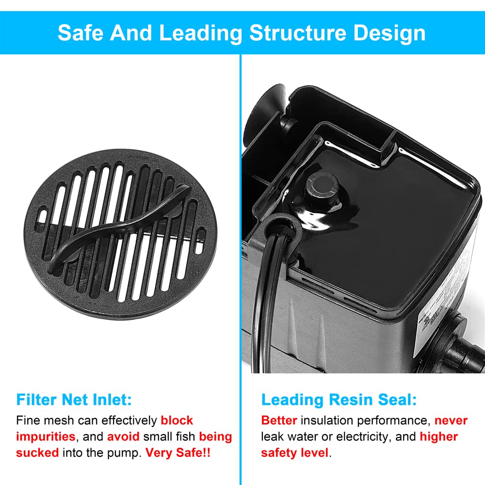 DaToo 400GPH 25W Submersible Water Pump Fountain Pump Ultra Quiet For Aquariums Fish Tank Pond Fountain Statuary Water Feature Hydroponics