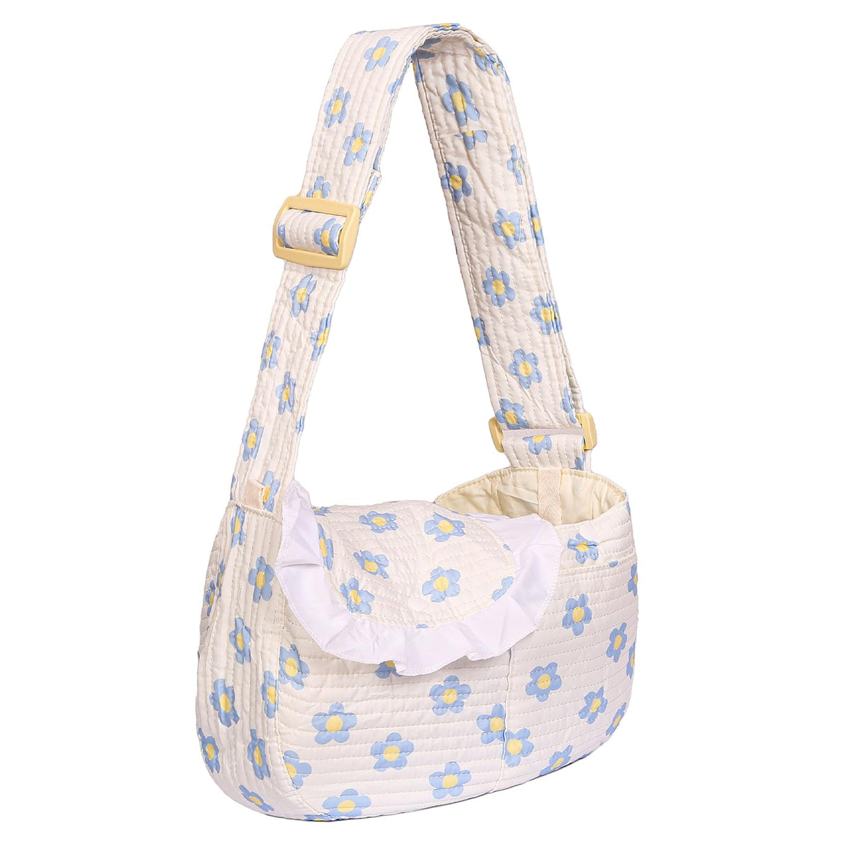 Floral Print Pet Carrier Bag for Small Dogs and Cats, Carry 5-15 Lbs Pet Purse, Hands-Free Design Pet Bags(Blue Floral, Small)