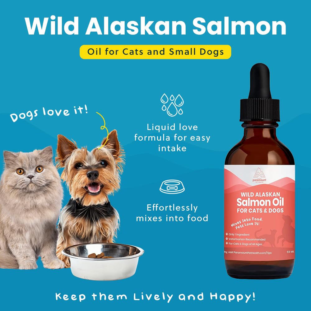 Paramount Pet Health Wild Alaskan Salmon Oil for Cats & Small Dogs, Supports Skin, Coat, Joint & Overall Well-Being, Pure & Premium Alaskan Salmon Oil for Dogs & Cats with No Fillers, 2 oz