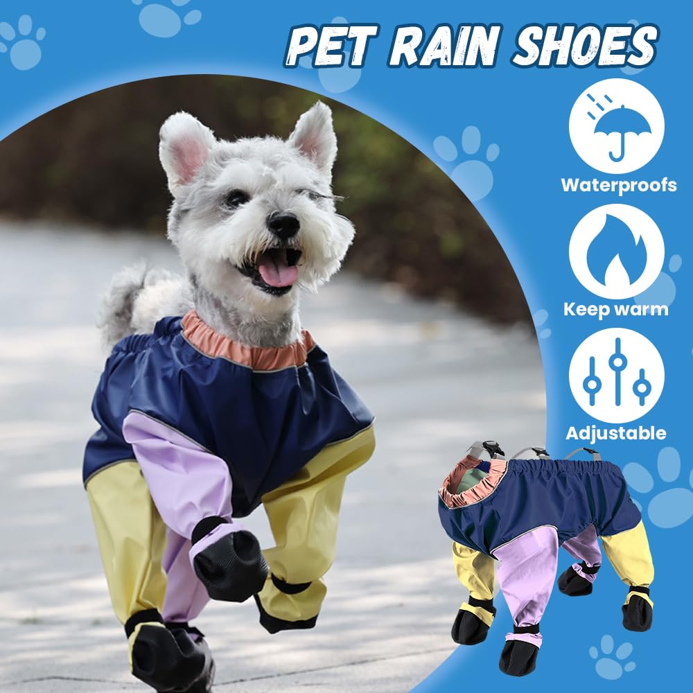 Dog Snowsuit with Attached Boots, Suspender Booties for Small Dogs Anti-Slip, Waterproof Dog Snow Suit with Boots,Anti-Slip Pets Leggings with Adjustable Suspenders (Yellow, X-Small)