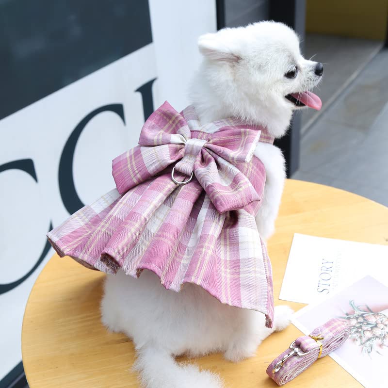 Clopon 3Pcs Harness with Leash Set Puppies Summer Clothes for Small Gril Dogs Christmas Fancy Dresses for Cat Clothes L