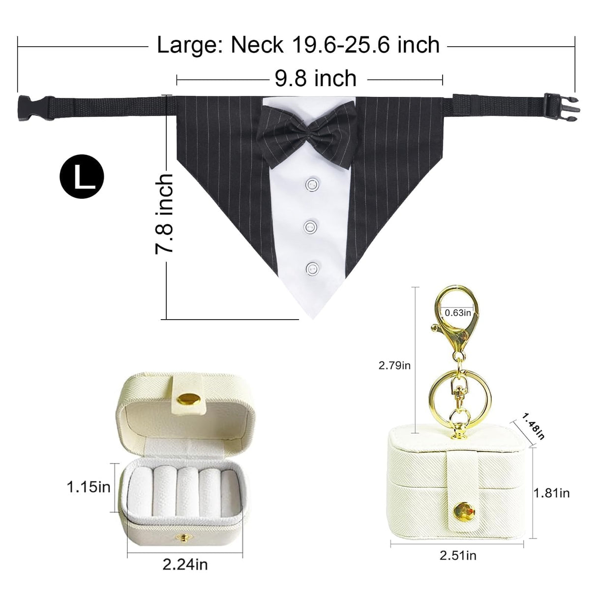 COSLANLEE 2 Pcs Dog Wedding Collar Outfit, Include Dog Tuxedo Attire, Wedding Mini Pet Ring Bearer Holder Pouch Box, Large, Ivory