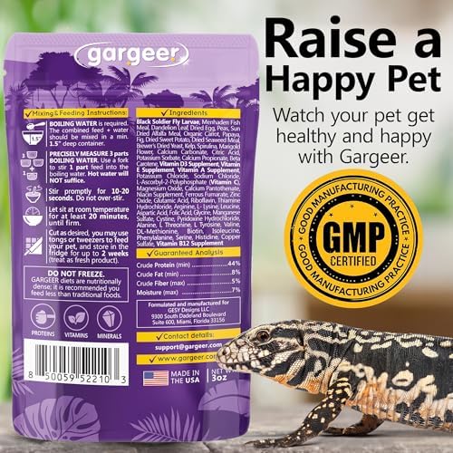 3oz Tegu Lizard Food. Complete Gel Diet for Both Juveniles and Adults. Proudly Made in The USA, Using Premium Ingredients, Fortified Gourmet Formula. Enjoy!