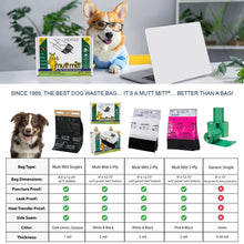 Load image into Gallery viewer, Mutt Mitt® 100 White & Black 2-Ply Dog Waste Bags on 1 Dog Waste Bag Station Header - 300% Thicker than mini roll dog waste bags - no more warm & yuck feeling