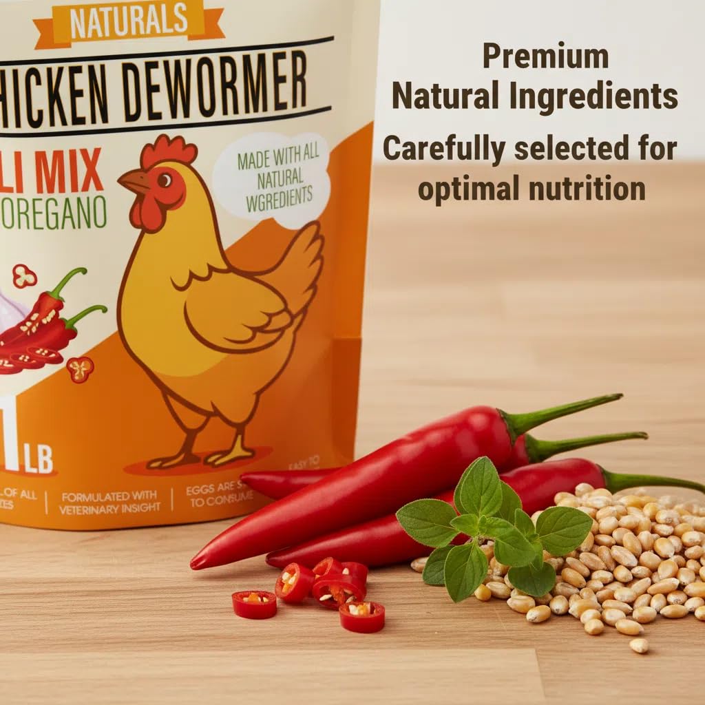 Naturals Chicken Dewormer Powder - Natural Herbal with Chili and Garlic, All-Natural Formula for Hens and Birds Duck Goose, Safe for Eggs,1LB Pouch (1)