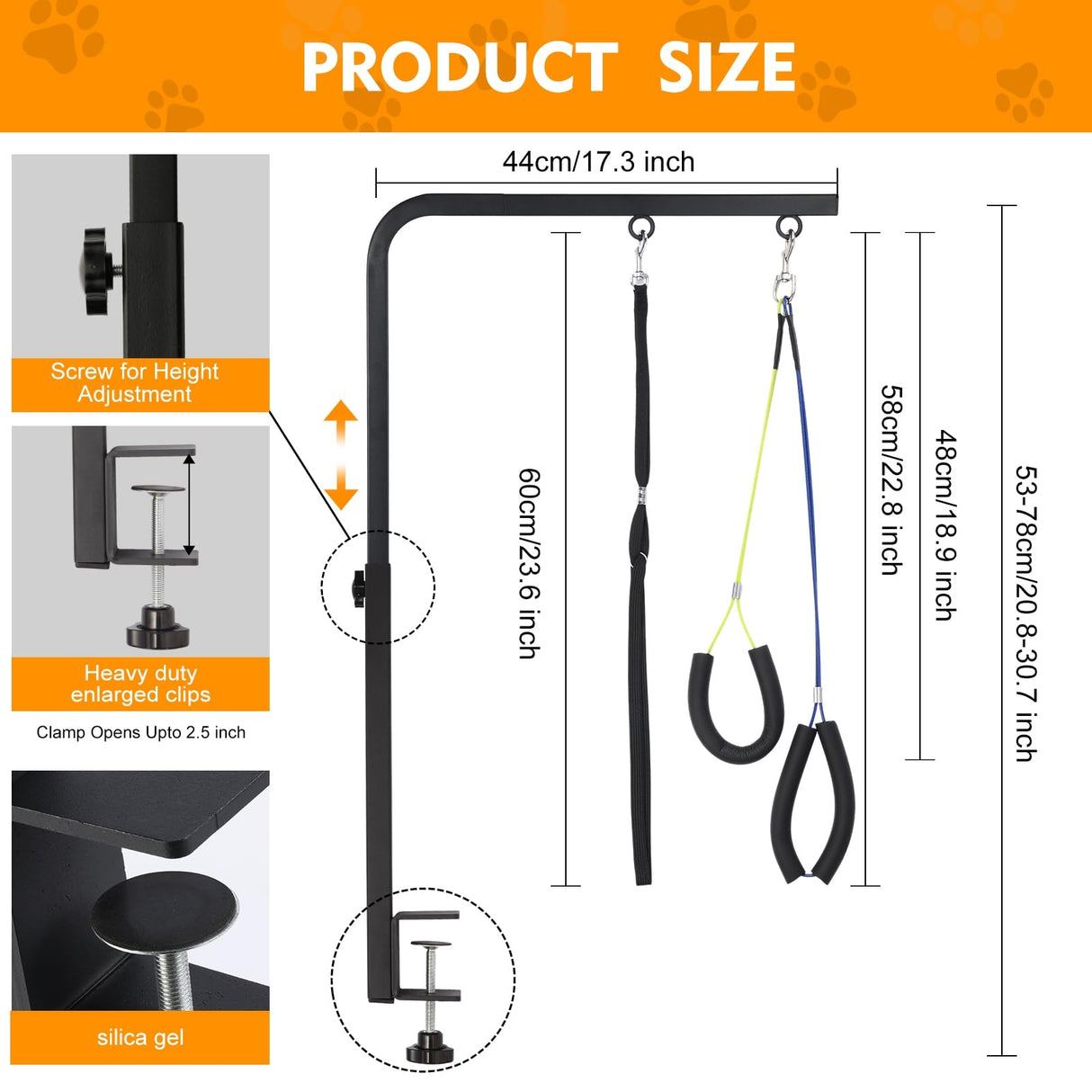 Dog Grooming Arm, Adjustable Pet Grooming Arm with Clamp for Small and Medium Dogs,Grooming Loop and No Sit Haunch Holder (Black, 29" H Arm + Heavy Duty Clamp + Hammock)