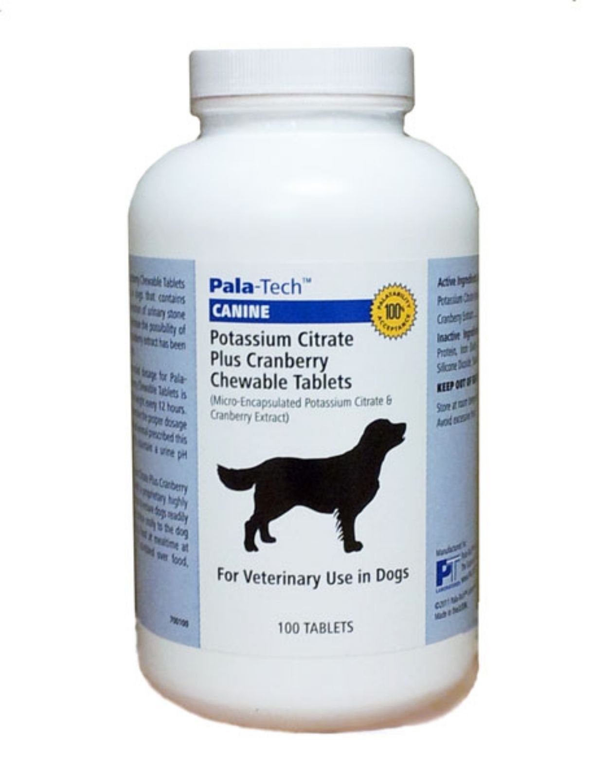 Pala Tech Dog UTI Treatment - Potassium Citrate Plus Cranberry Supplement for Dogs 100 Chewable Tablets for Urinary Tract Infection & Bladder Stone Prevention, Canine Incontinence Support Made in USA