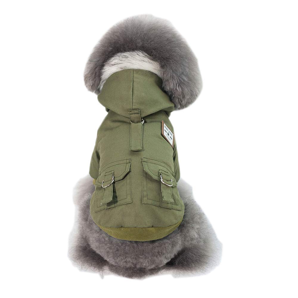 Trudz Pet Dog Hoodies, Rdc Pet Work Clothes, Thickened Dog Overall, Dog Military Uniform, Army Hoodie Sweater, Cotton Jacket Fur Coat for Small Dog & Medium Dog & Cat (Green,XL)