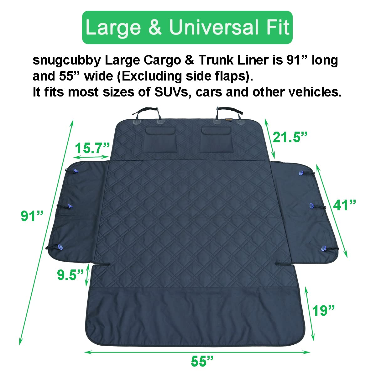 snugcubby Cargo Liner for Dogs 55"x91" Dog Rear Cargo Liner for SUV Cargo Mats for Back Car Trunk Mat for SUV Dog Trunk Cover with Side Walls