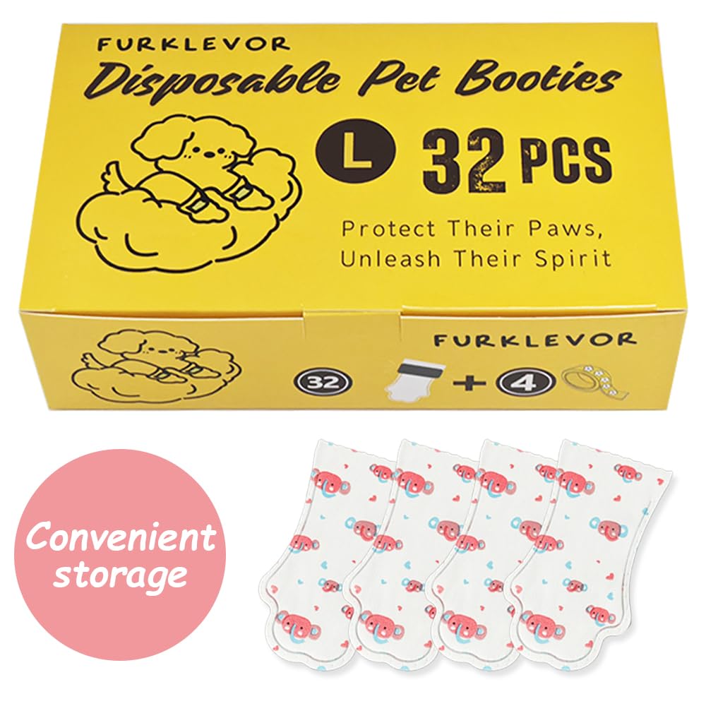 Disposable Dog Booties for Dogs Cats Paw Protector,Waterproof and Breathable with Adjustable Bandage,32Pcs Pet Booties for Small Medium Large Dogs Indoor & Outdoor Use(L,Paw Width:2.57~3.15inches)