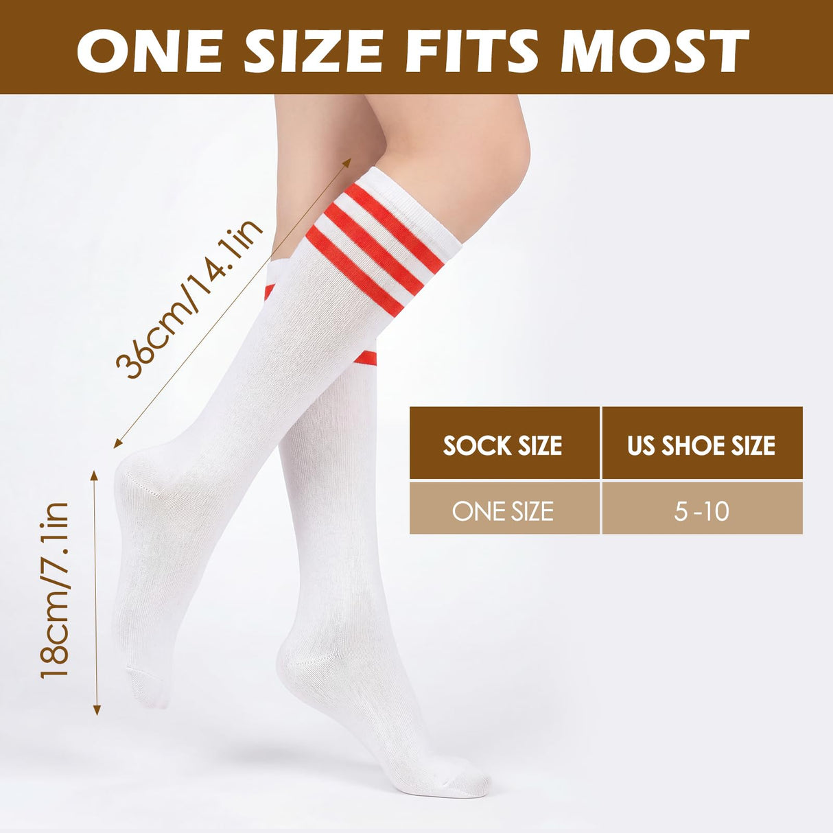 American Trends Womens Athletic Socks Outdoor Sport Sock Knee High Socks Long Stockings Casual Striped Sock 1 Pack White Red