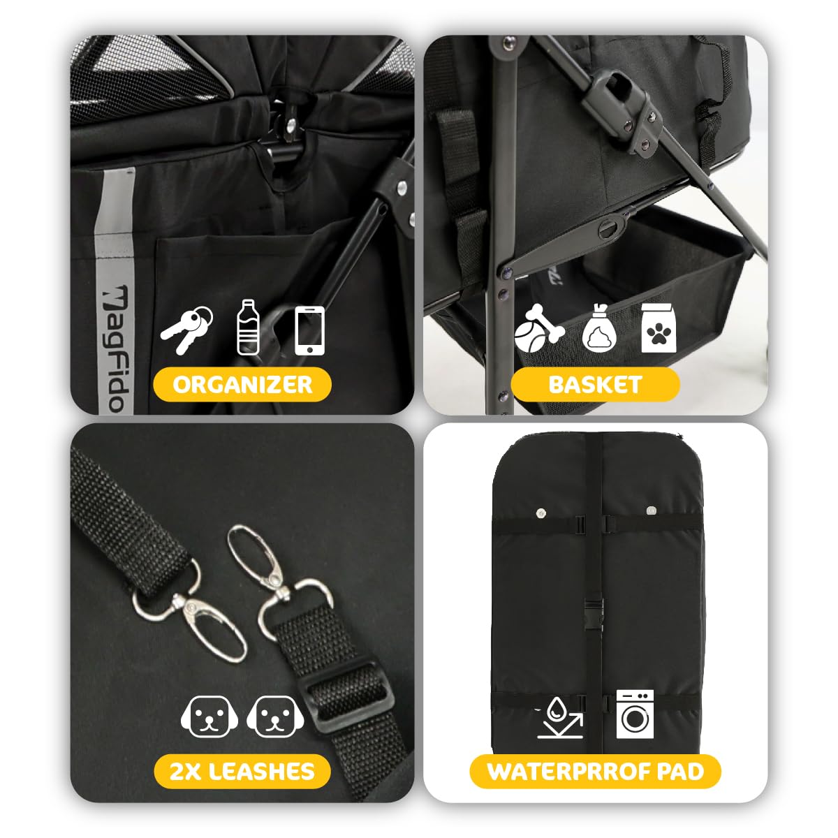 Pet Stroller with Removable Carrier, 3 in 1 Stroller for Dogs, Pet One-Click Foldable Pet Stroller with 4 Wheel, Small Dog Stroller Holds up to 33 lbs, Cup Holder, Cat Stroller, Black