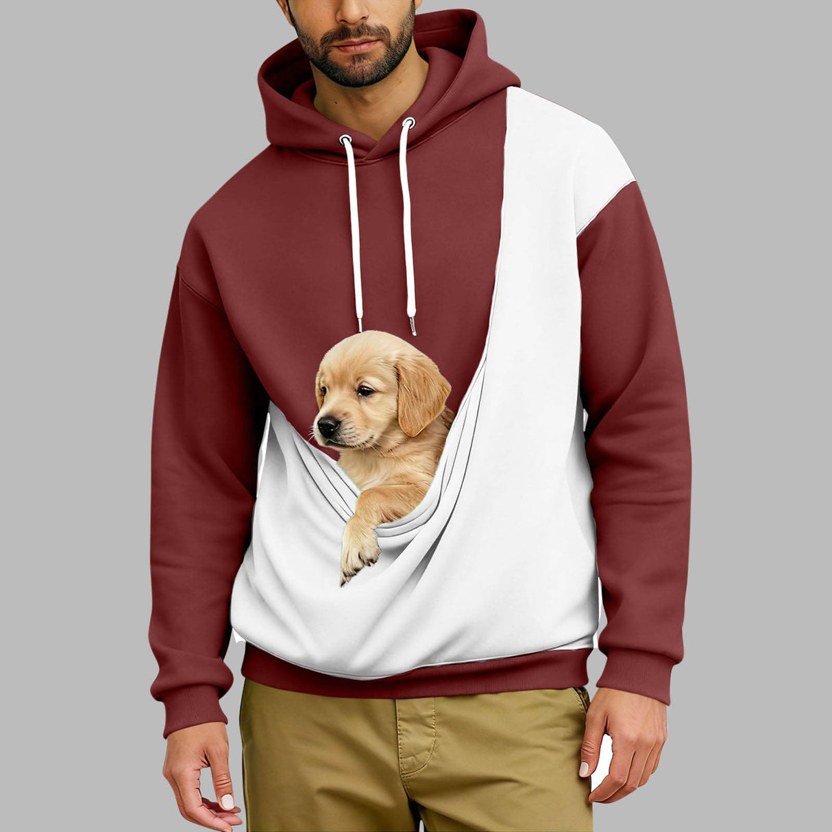 Dademeo Mens Two-Tone Kangaroo Pouch Hoodie for Dogs Cats Pet Carrier Hoodie Long Sleeve Hooded Pullover Animal Holder Sweatshirt