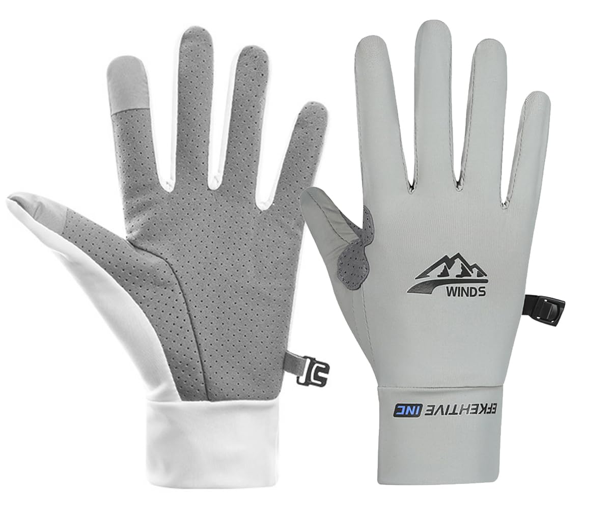 SUJAYU Full Finger UV Protection Gloves - Women & Men's Thin Fishing, Hiking, Cycling, Driving, Gym Gloves (Grey, Large)