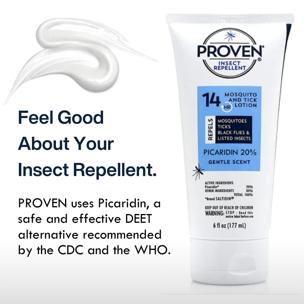 Proven Insect Repellent Lotion – Keep Mosquitoes, Ticks and Flies Off, DEET Alternative Repellent, Up to 14-Hour Protection, Great for Camping or Hiking – 6 Ounce, Gentle Scent Lotion