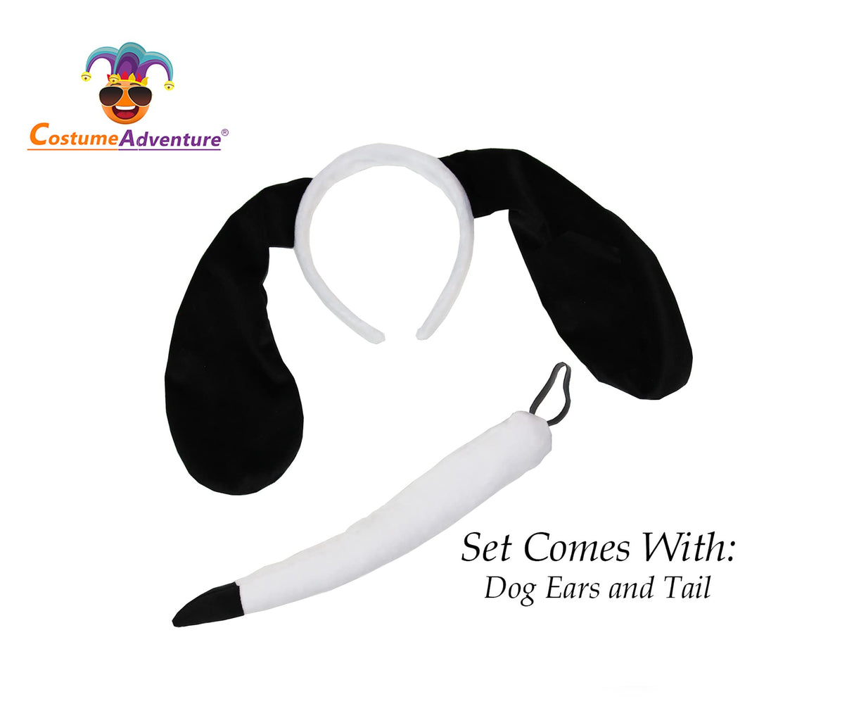 Black and White Dog Ears Headband and Tail Costume Accessory Puppy Dog Costume Ears and Tail for Adults - One Size