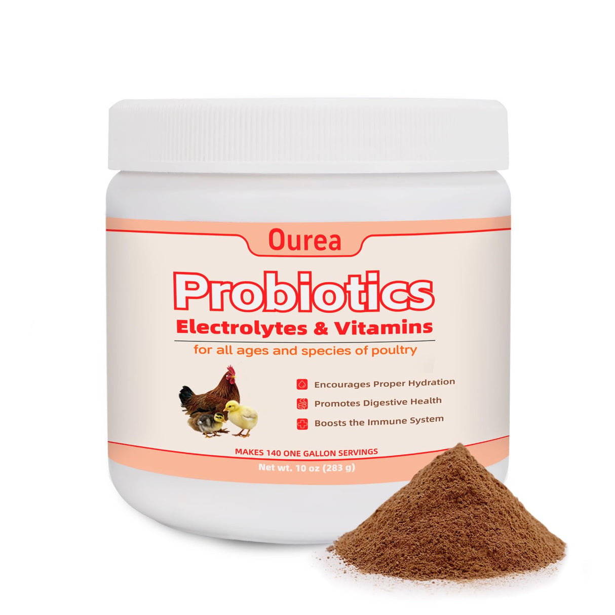 Chicken Electrolyte, Vitamin & Probiotic Supplement - Support Hydration Digestion Immunity Egg Production – Poultry Supplement for Chickens, Ducks, and All Ages of Birds – All-Season Use,10oz Powder