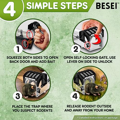 2-Pack, BESEI Humane Mouse Trap - Animal Friendly Rodent (Mouse and Rat) Trap, Catch and Release