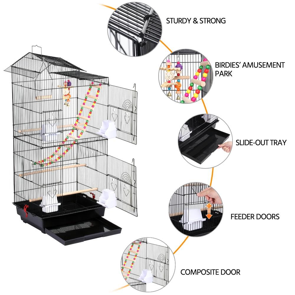 Yaheetech 39-inch Roof Top Large Flight Parrot Bird Cage for Small Quaker Parrot Cockatiel Sun Parakeet Green Cheek Conure Budgie Finch Lovebird Canary Pet Bird Cage w/Toys