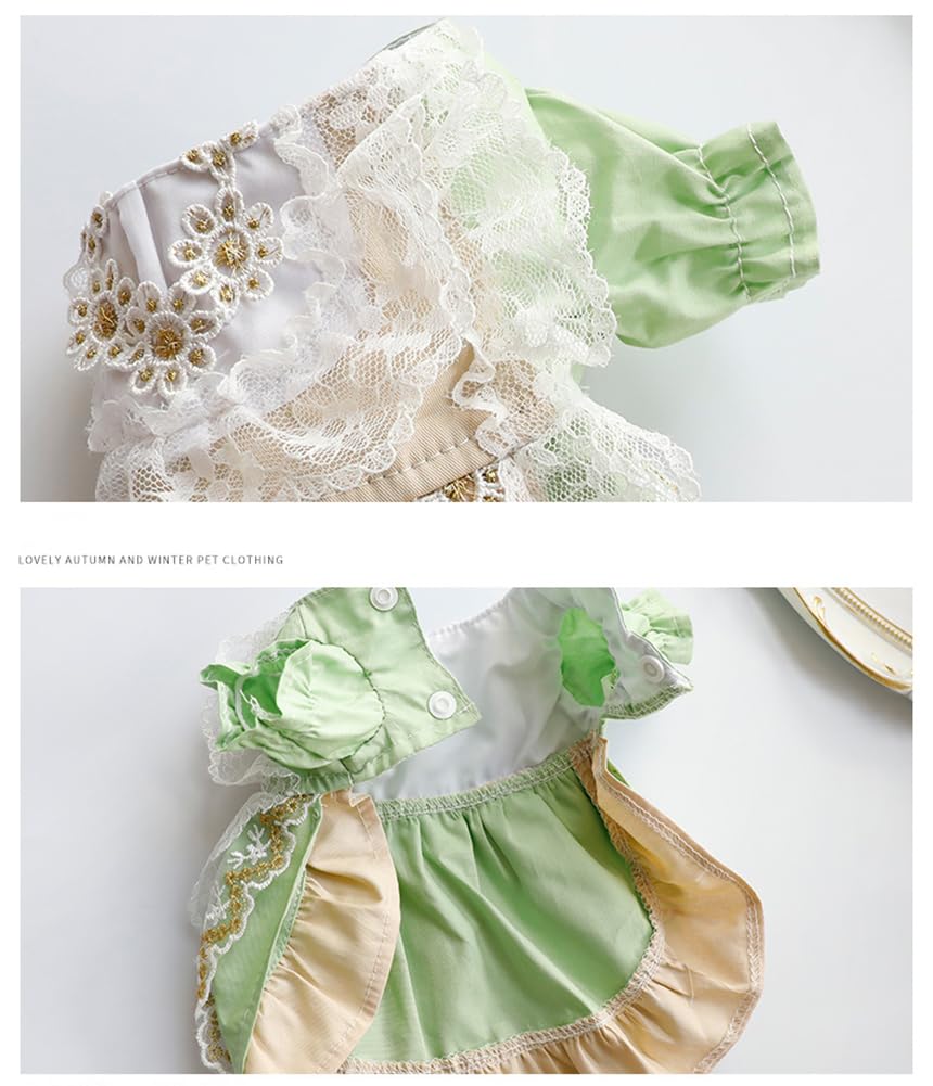 MaruPet Elegant Princess Lace Dress Tutu Queen Style with Bowknot for Small, Extra Small Dog Teddy, Pug, Chihuahua, Shih Tzu, Yorkshire Terriers M-Green-1 S