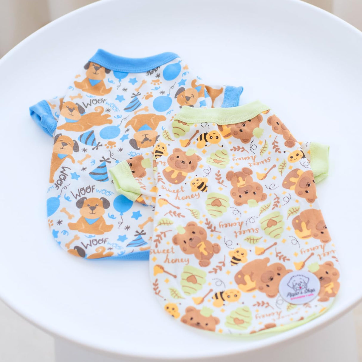 Pippo's Shop 2 Pack Dog Shirt Premium Peru Cotton–Fashionable and Cute, Pet Apparel Lightweight Stretch Puppy Cool Soft T-Shirt Smooth Breathable Clothes (Bee & Pup-Boy Pack, Small)