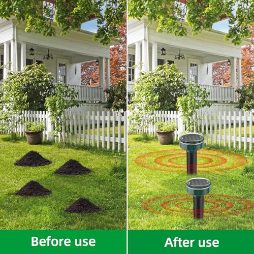 8 Pieces Solar Mole Repellent Ultrasonic Insect Repellent Solar Powered Outdoor Powered Sound Wave Deterrent ,Waterproof Sonic Repellent Spikes Drive Away Burrowing Animals from Lawns and Yard