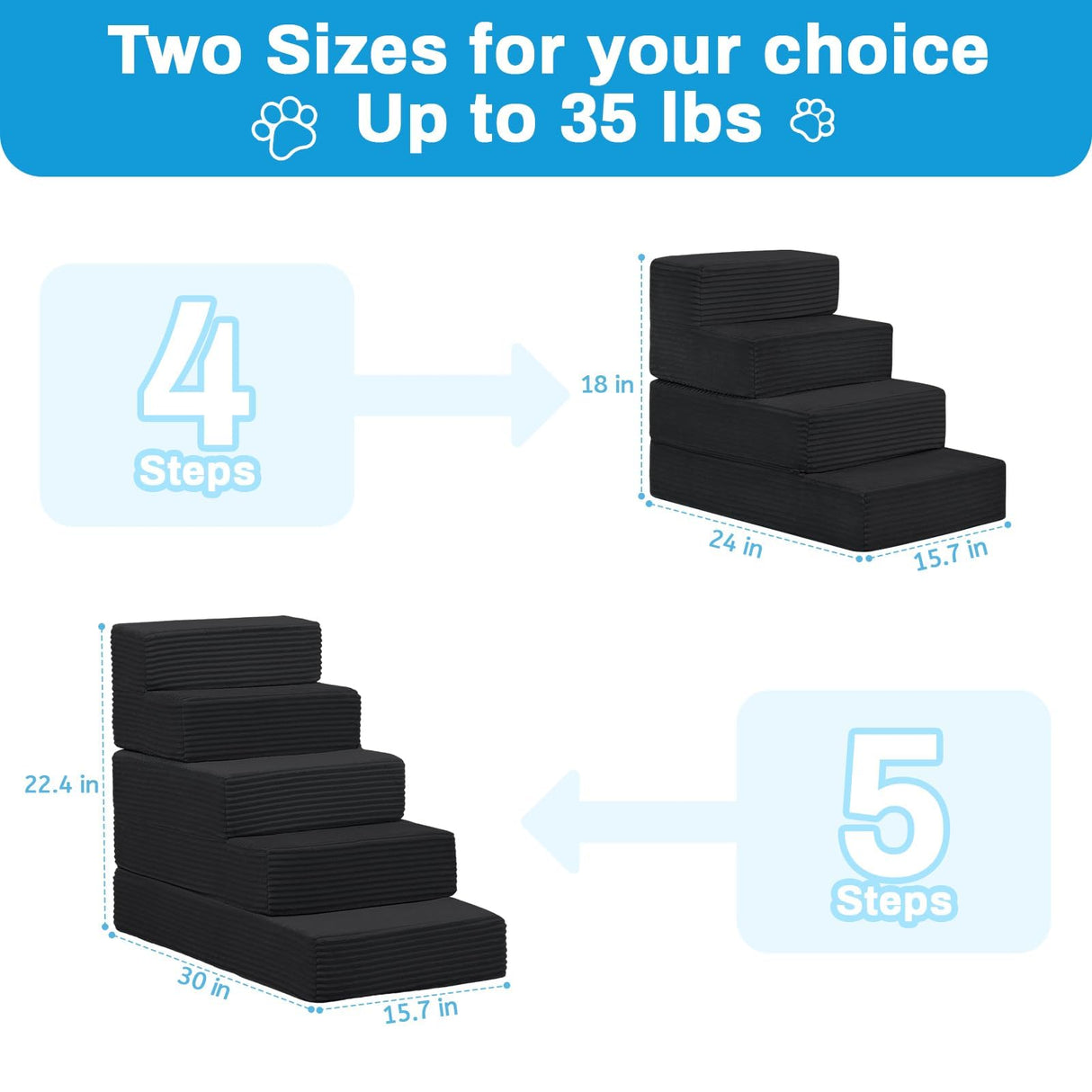 PRIMEPATIO Dog Stairs for Small Dogs, 4 Step Pet Stairs for High Beds and Couch, Dog Steps for Bed Balanced 18" H, Foldable Pet Ramp for Large Cats Climb, Non-Slip Bottom Doggy Step, Black