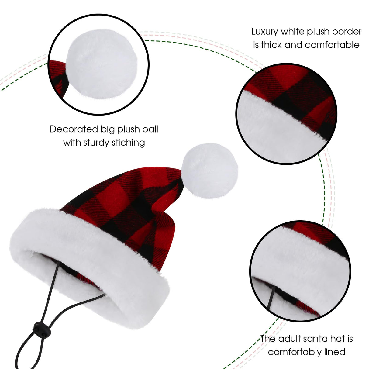 Queenmore Dog Christmas Hat, Dog Santa Hats for Large Dogs, Pet Soft Plush Santa Clause Hats for Cats, Funny Festive Xmas Costume Headwear for Small Medium Large Dogs with Adjustable Band, L Red