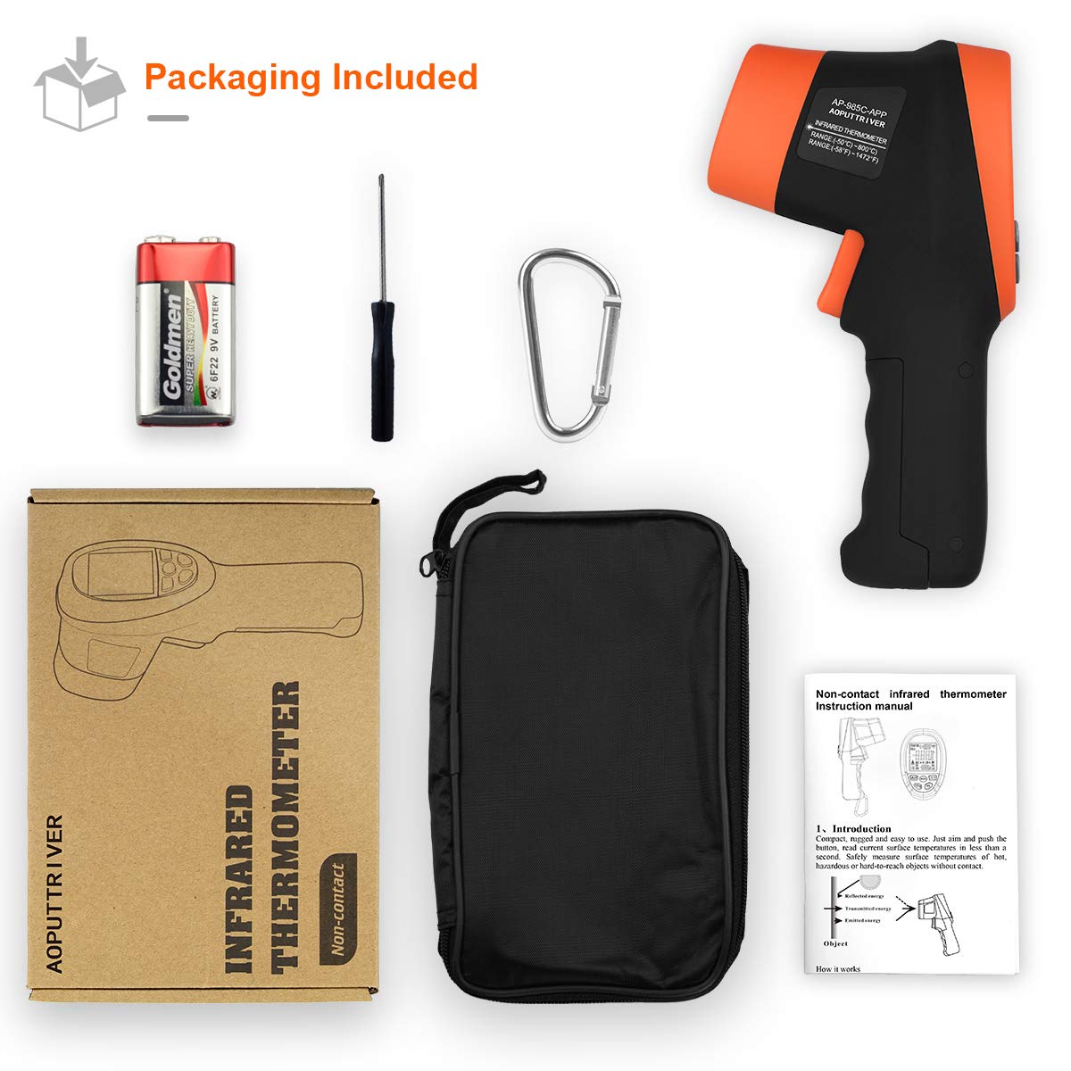 Infrared Thermometer with Bluetooth AP-985C-APP Range from -58β~1472β(-50βο½800β),16:1Laser Temperature Measure Gun, Data Record, Adjustable Emissivity for Forge Cooking