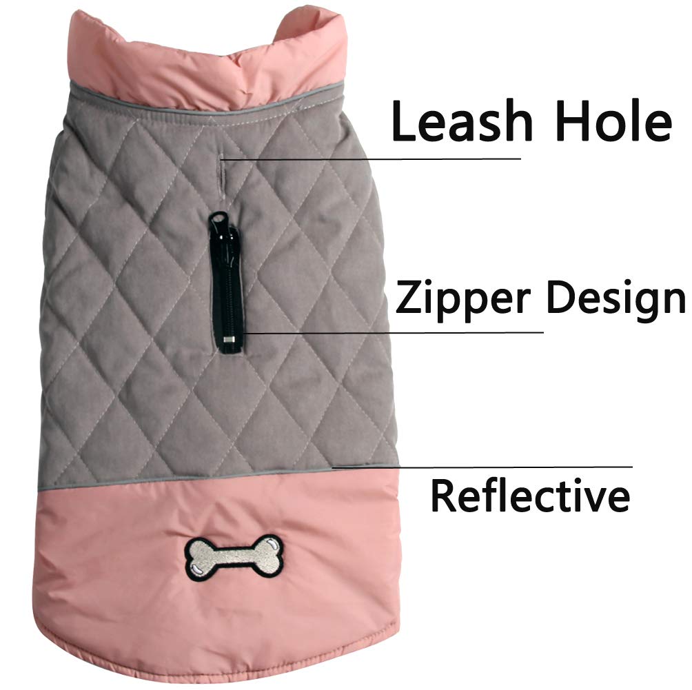 Vecomfy Reversible Dog Coats for Small Dogs Waterproof Warm Puppy Jacket for Cold Winter,Pink and Grey S