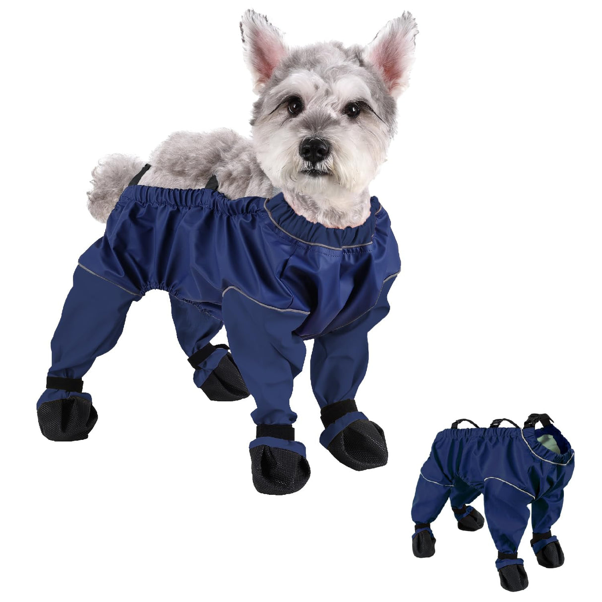 Waterproof Dogs Boots Anti Slip with Reflective Straps, Pets Boots with Suspenders for Snow and Rain Days Small to Medium Dogs, One-Piece Design Paw Protectors for Walking Grassland, Blue (L)