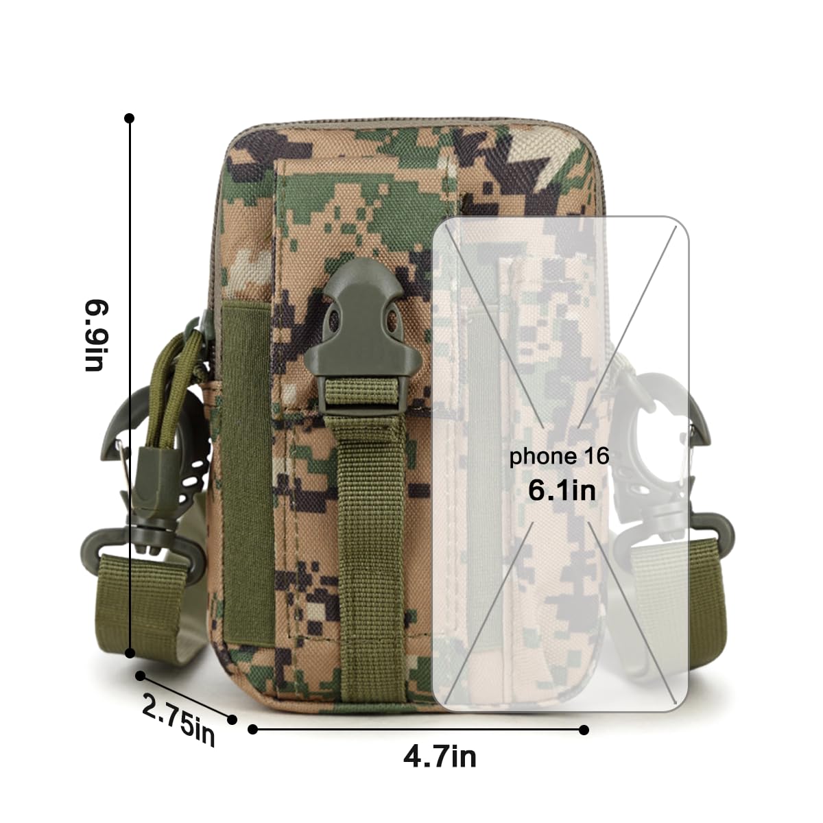 Tactical Molle Pouch - Outdoor Sports Waist Bag, Hiking Multi-Purpose Phone Pouch, Durable & Water-Resistant for Camping, Cycling, Travel(Green Jungle Digital)