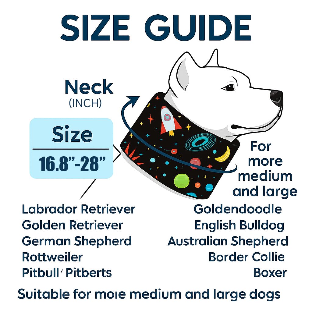 LovinPet Dog Recovery Collar, Adjustable Soft Cone for Medium & Large Dogs, Post-Surgery Comfort & Lick Prevention, Interstellar Black Print,Black