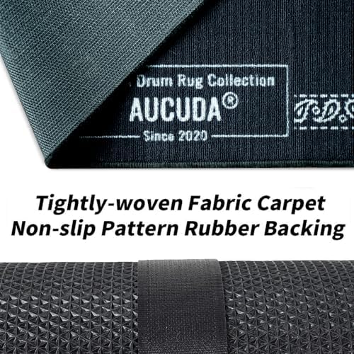 Aucuda Drum Rug Mat with Paisley Border 4x6ft Tightly Woven Fabric Cool Drum Floor Mat, Electric Drum Set Carpet Accessories for Christmas Holiday Practice, Apartment, Soundproof, Winter.