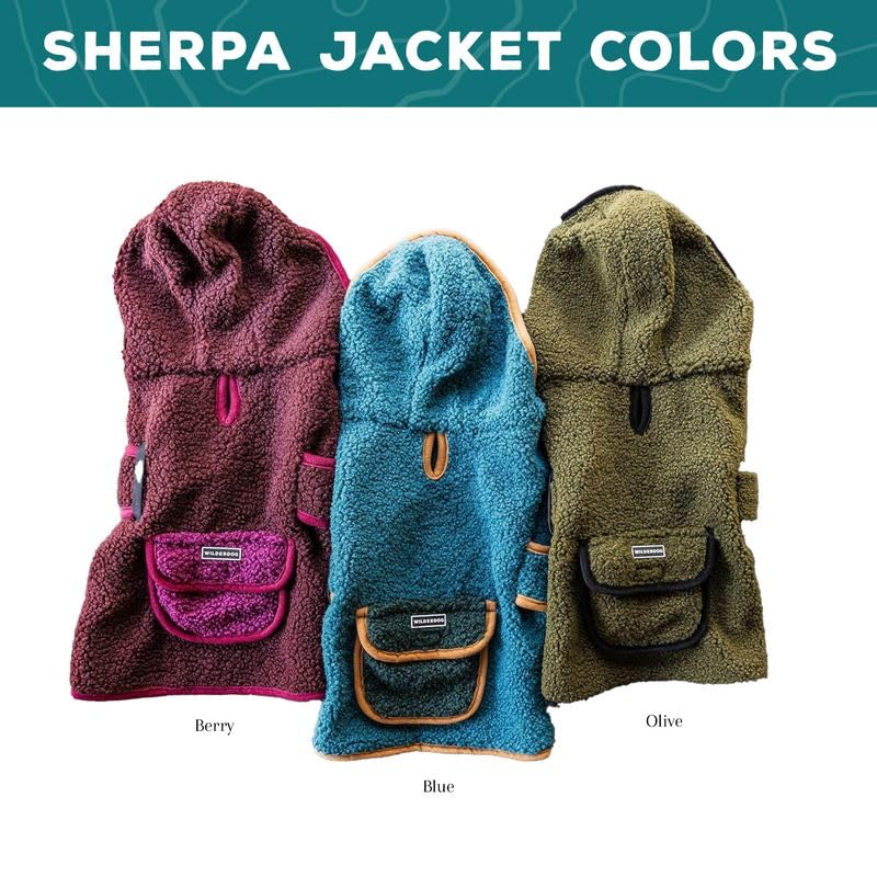 Wilderdog Double-Layered Hooded Sherpa Fleece Dog Jacket with Belly Strap, Leash Hole, Back Snap Pocket