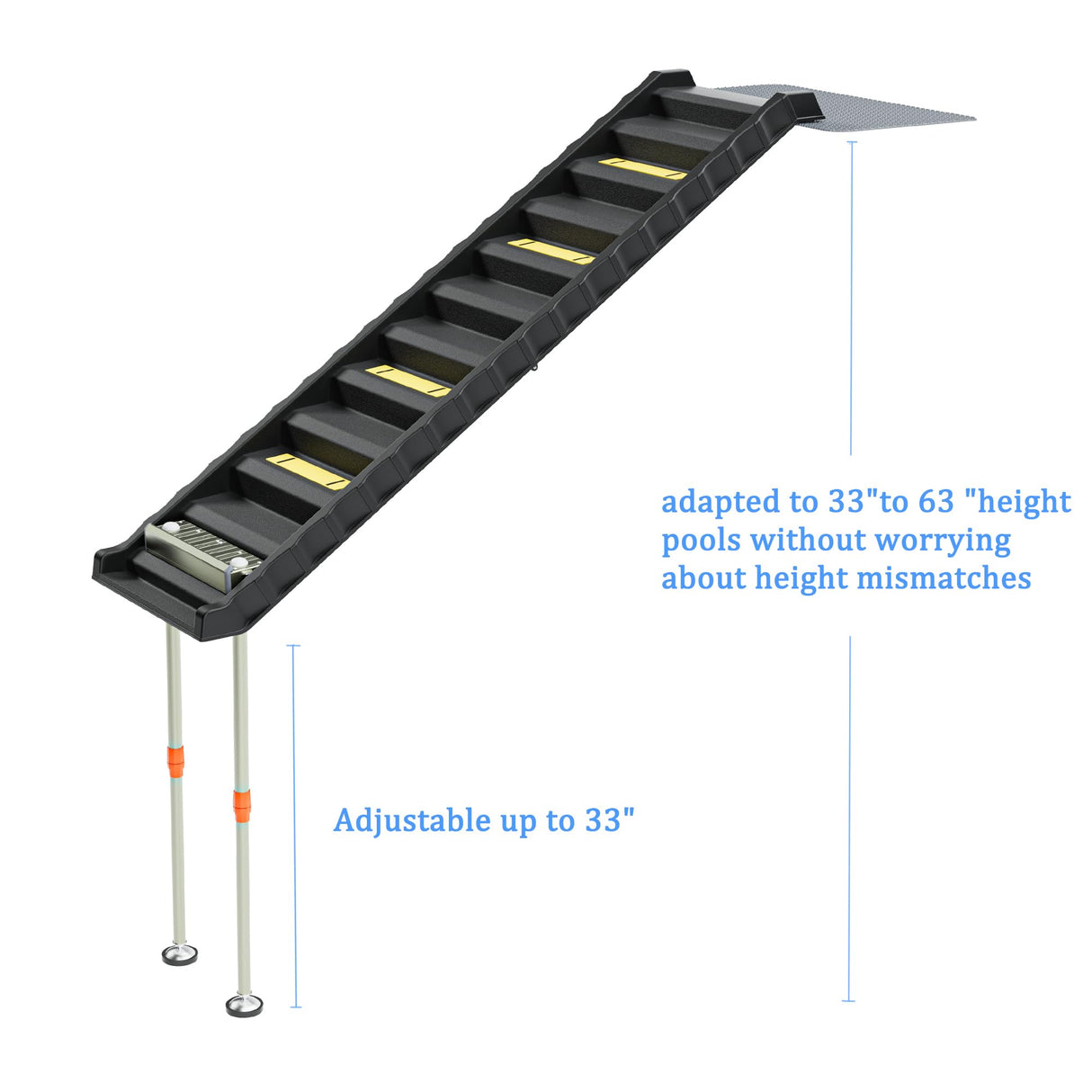 Foldable Dog Pool Ramp with 33" Legs for Free Height Adjustment,Safe & Easy Access Dog Water ramp for Pool, Pool Ramp for Dogs Up to 200lbs (Black)
