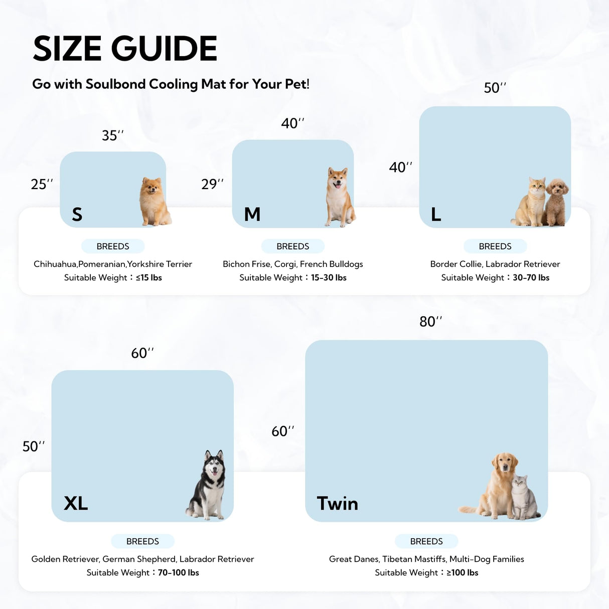 Soulbond Cooling Mat for Small Dogs - 25"x35" Washable Cooling Pad for Dogs & Cats, QMAX>0.3, Anti-Slip Bottom, Portable Summer Cool Pet Bed Pad for Outdoor/Indoor/Cars/Travel Use, Pearl White