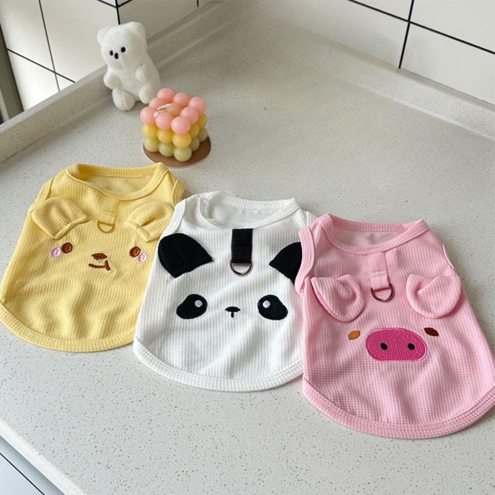 PayaSnug 3PCS Dog Shirt Set with D-Ring – Soft Breathable Dog Clothes for Small, Medium & Large Dogs, Pink Pig, Yellow Bear and Panda Pattern Puppy Shirt, Sleeveless Pet Tank Top