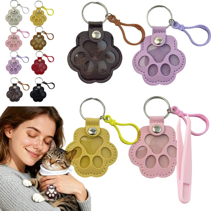 Vdeaszo Paw Keys, Pawkeys, Handcrafted Leather Keepsake, Pet Hair Keychain for Dog Cat, The Paw Print Keepsake That Keeps Them Close (Set-D(4pcs))
