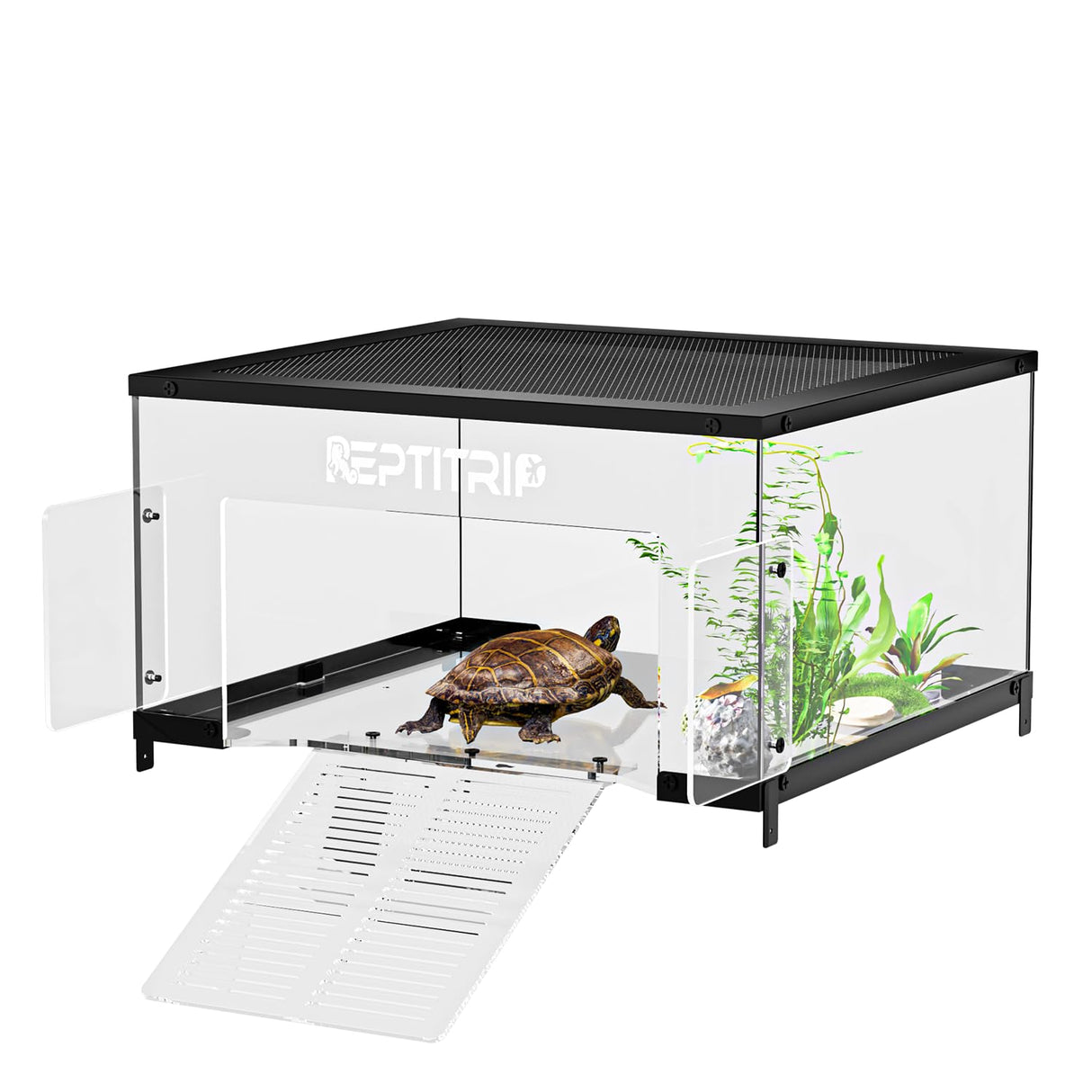 Turtle Basking Platform for 18-19 Inchs Wide Aquariums - Last Long Stainless Steel Supports & Mesh, Non-Slip Ramp for Aquatic Turtles, Turtle Tank Accessories (Extra Large)
