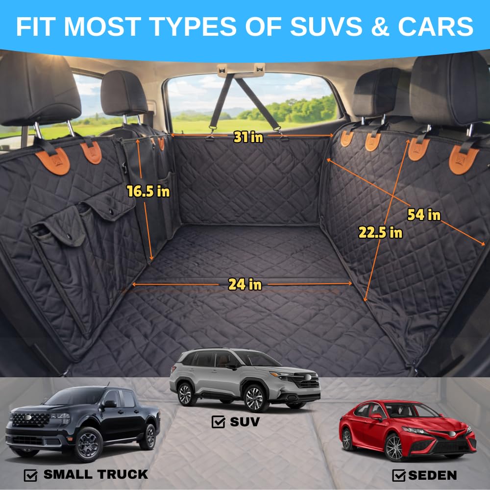 FURRY VOYAGE Back Seat Extender for Large Dogs, Dog Car Seat Cover Hard Bottom Holds 400lbs, Waterproof Nonslip Dog Hammock for Car, Large Car Seat Protector for Car, SUV, Truck, Universal Fit