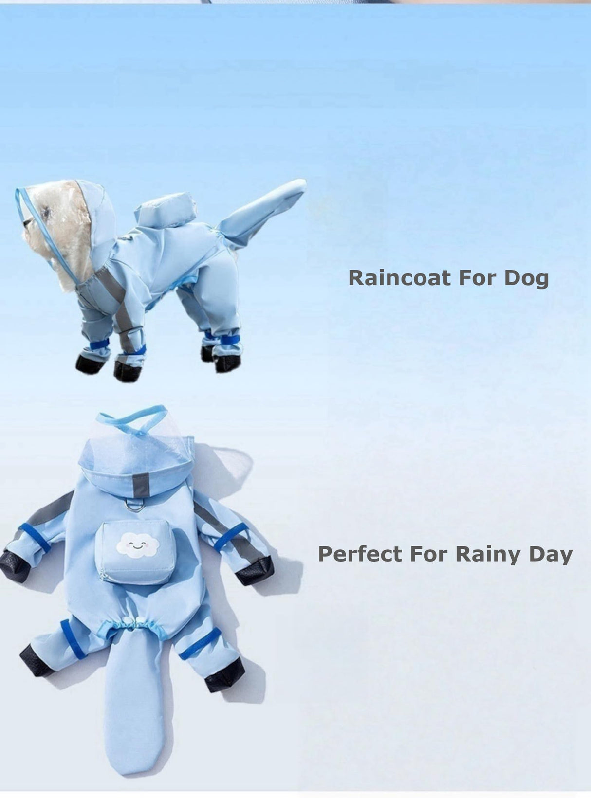 Waterproof Dog Raincoat,Full Coverage 4 Legs Dog Rain Jacket for Small Dogs,Pet Rain Coat with Hood,Reflective Strips&Leash Hole Outdoor Raincoat (Large(for Weight 8.8-11 lb), Blue)