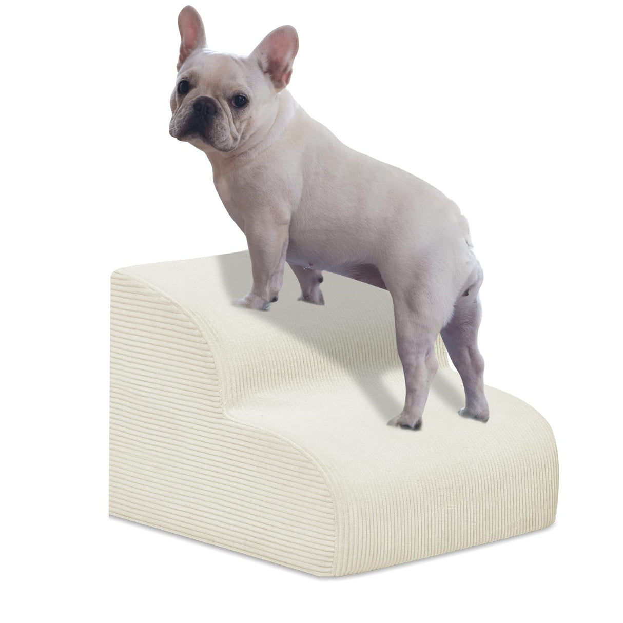 Mesa Lemon Dog Stairs & Steps for High Beds, 2 Steps High Density Foam Waterproof Dog Ramp for Small Dogs and Cats, Pet Stairs with Washable Cover for Bed, Couch, Sofa and Car, Beige (H: 11.8")