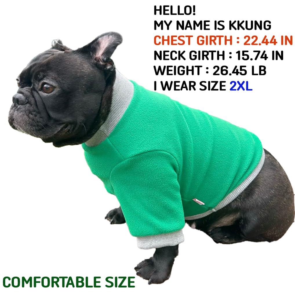 D Doggy Star French Bulldog Clothes for Dogs Super Soft Fleece Basic Sleeves Sweater Fall Winter and Early Spring (XL,B Green FLC)