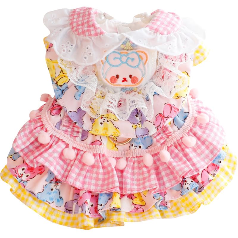 AZA Dog Princess Dresses for Small Dogs Cat Lolita Lace Bow Clothes Candy Costume Pink Bear Pet Girl Cute Coat Outfits Spring Costumes Summer (M,Pink Bear)