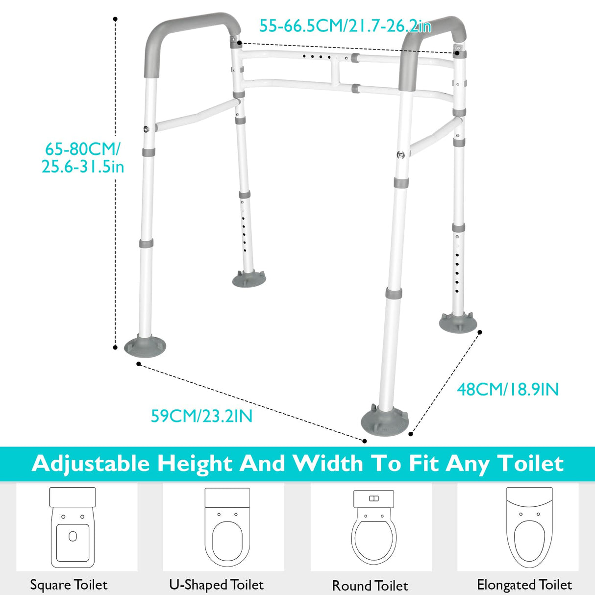 Toilet Safety Frame- 300lbs Adjustable Safety Grab Bar, Toilet Frame with Handle and Suction Cups Toilet Safety Guard for Elderly (White Grey)