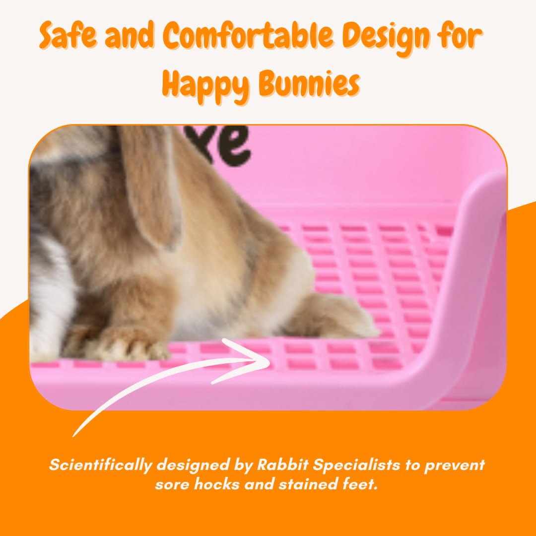 HoppScotch.bun Bumbox Deluxe Rabbit Litter Box, Extra Large 21.45" Training Cage with Toilet Tray for Small Animals, Pink