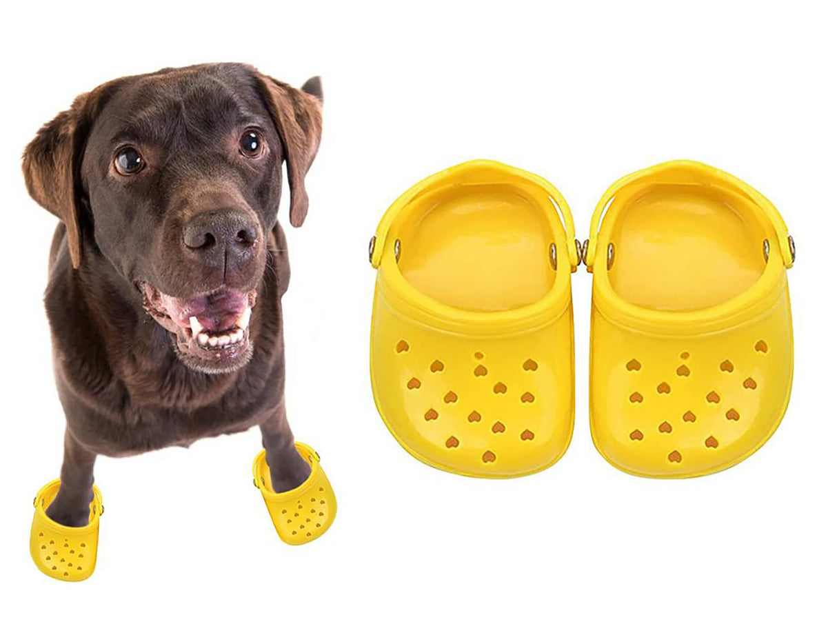 4 PCS Small Dog Sandals, Shoes for Dogs, Candy Colors Dog Sandals for Photo, Doggy Rubber Slipper Shoes Yellow