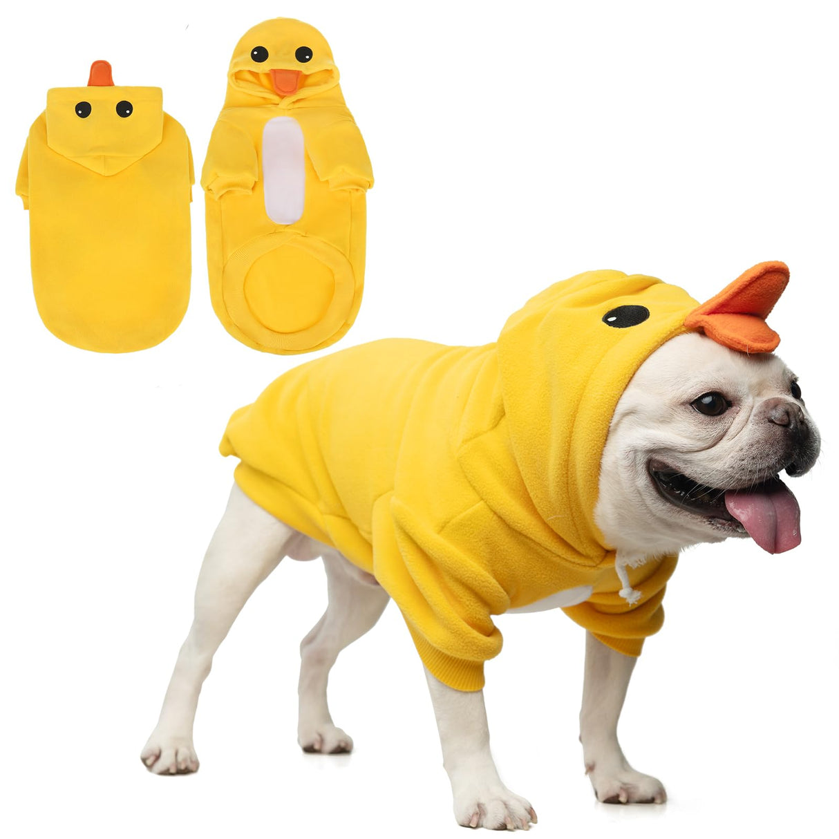 KOOLTAIL Dog Duck Costume Clothes, Funny Dog Outfits Fleece Sweater Hoodie, Pet Cute Halloween Cosplay Cold Weather Coats with Leash Hole for Small Medium Large Dogs Pug Pitbull Corgi Puppy, Yellow SM