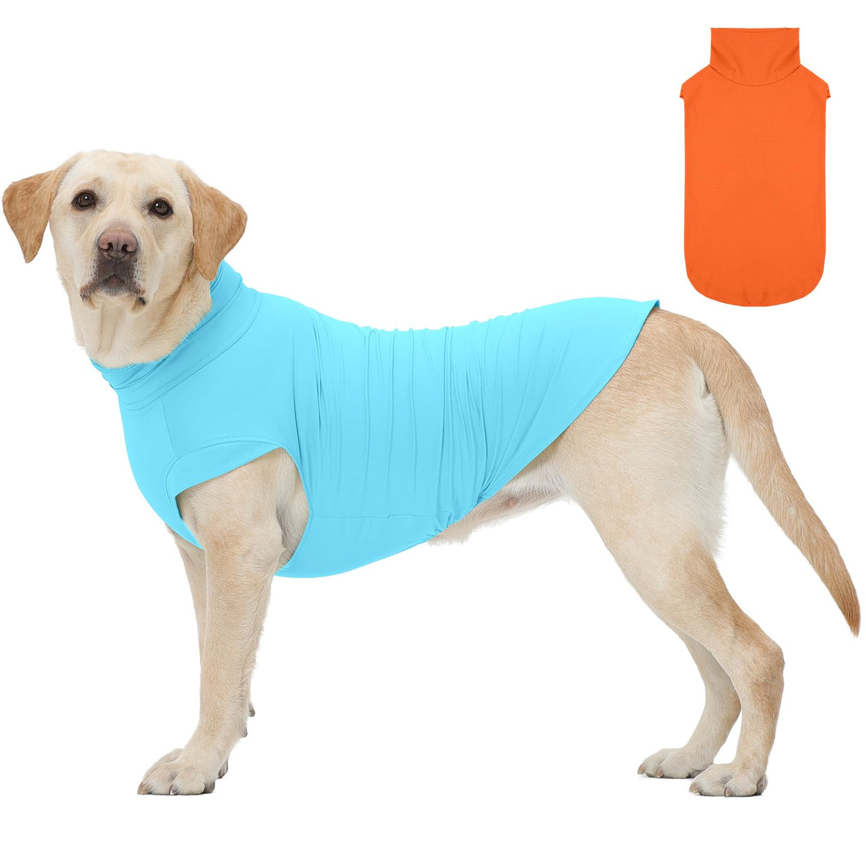 ROZKITCH 2 Pack Cooling Dog Shirt, Breathable Sun Protection T-Shirts, Pet Summer Vest, Quick Dry Dog Summer Clothes Beach Hiking Wailking for Large Dogs Boy Girl Orange&Blue 2XL